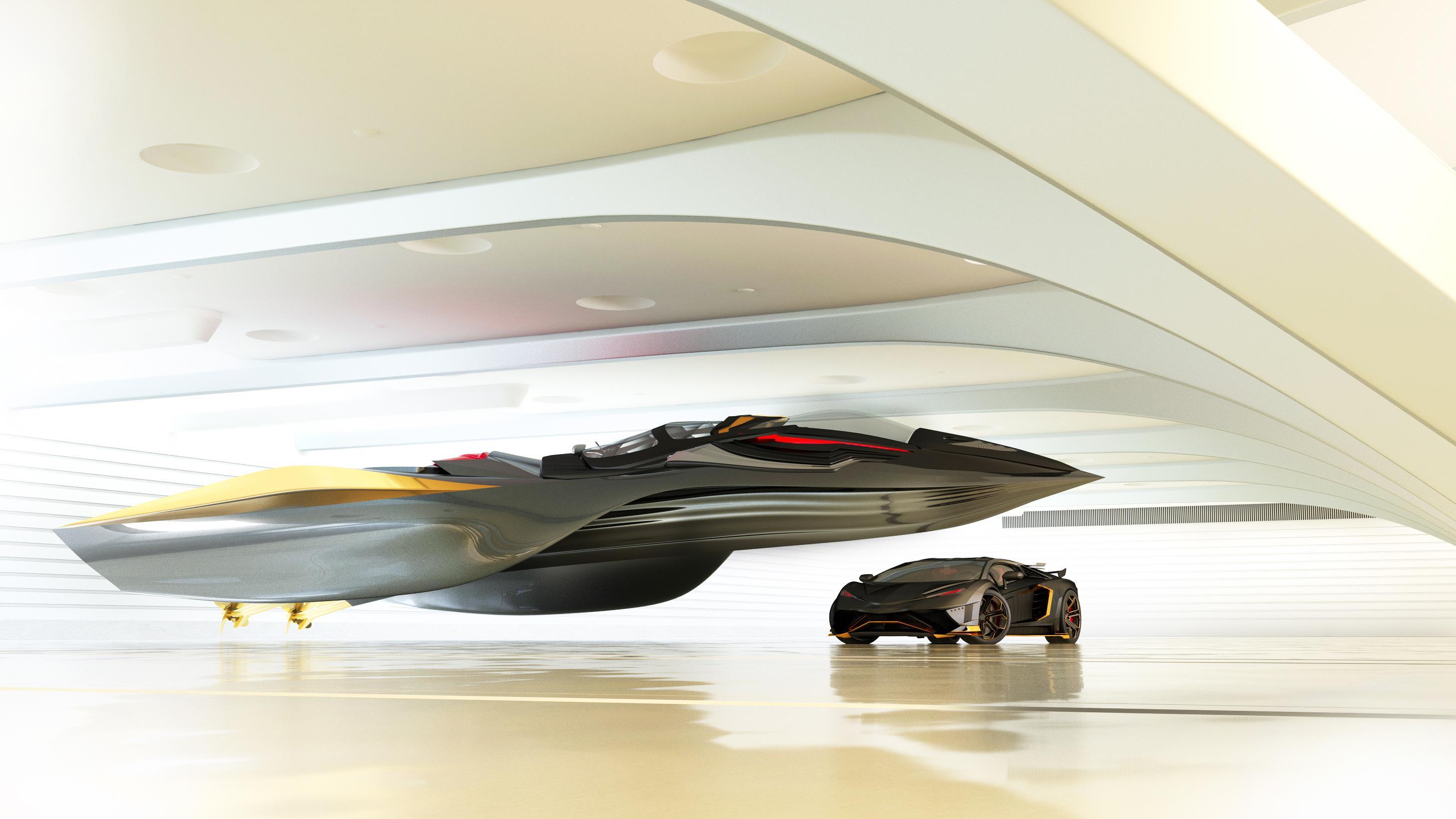 Golden Falcon speed boat side study