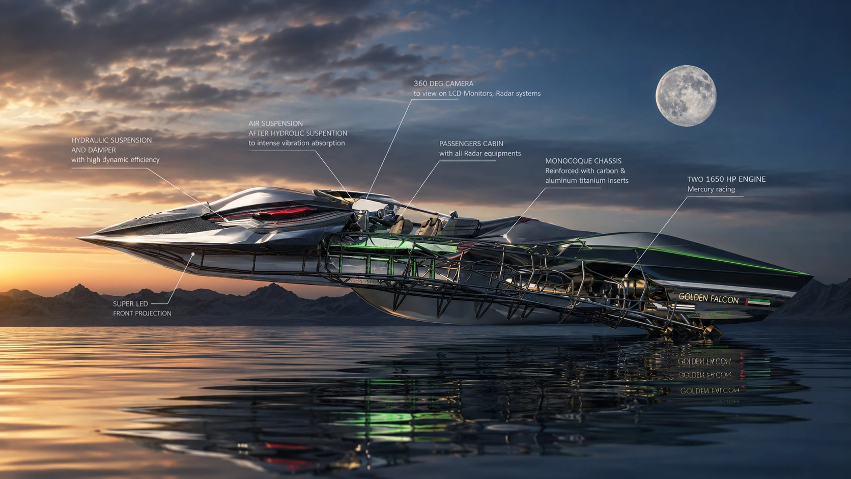 Golden Falcon luxury boat technical concept by Saeed Fargah